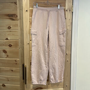 Uniqlo Sweatpants Womens Size Medium Medium Pink Drawstring 100% Cotton Cargo